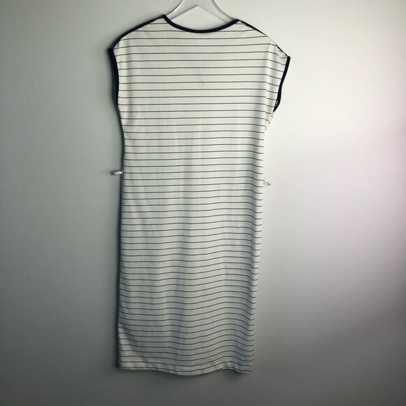 Stripe Midi Dress White and Navy Blue Vintage M - Picture 2 of 7